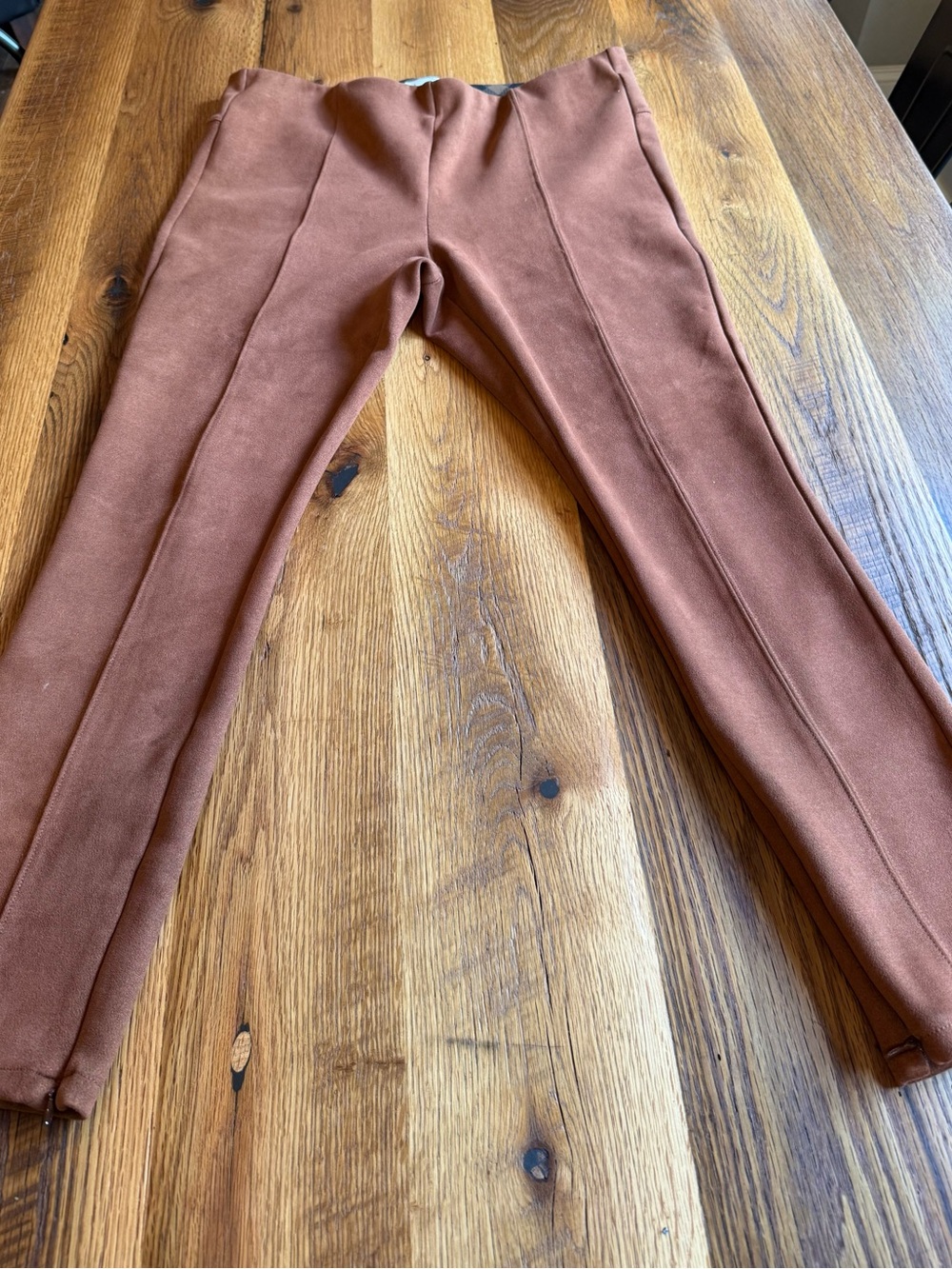 Anthropologie Faux Suede Zipper Ankle Pants in Rust Brown